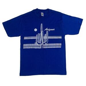Vintage 80s Desert Sportswear Arizona Saguaro Cactus Puff Print Blue T-shirt